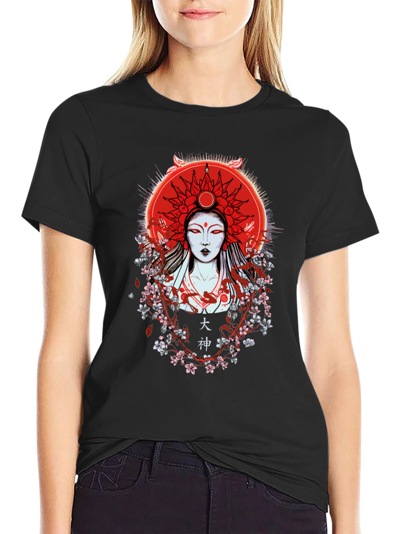 Japanese Goddess Graphic Tee - Red Sun