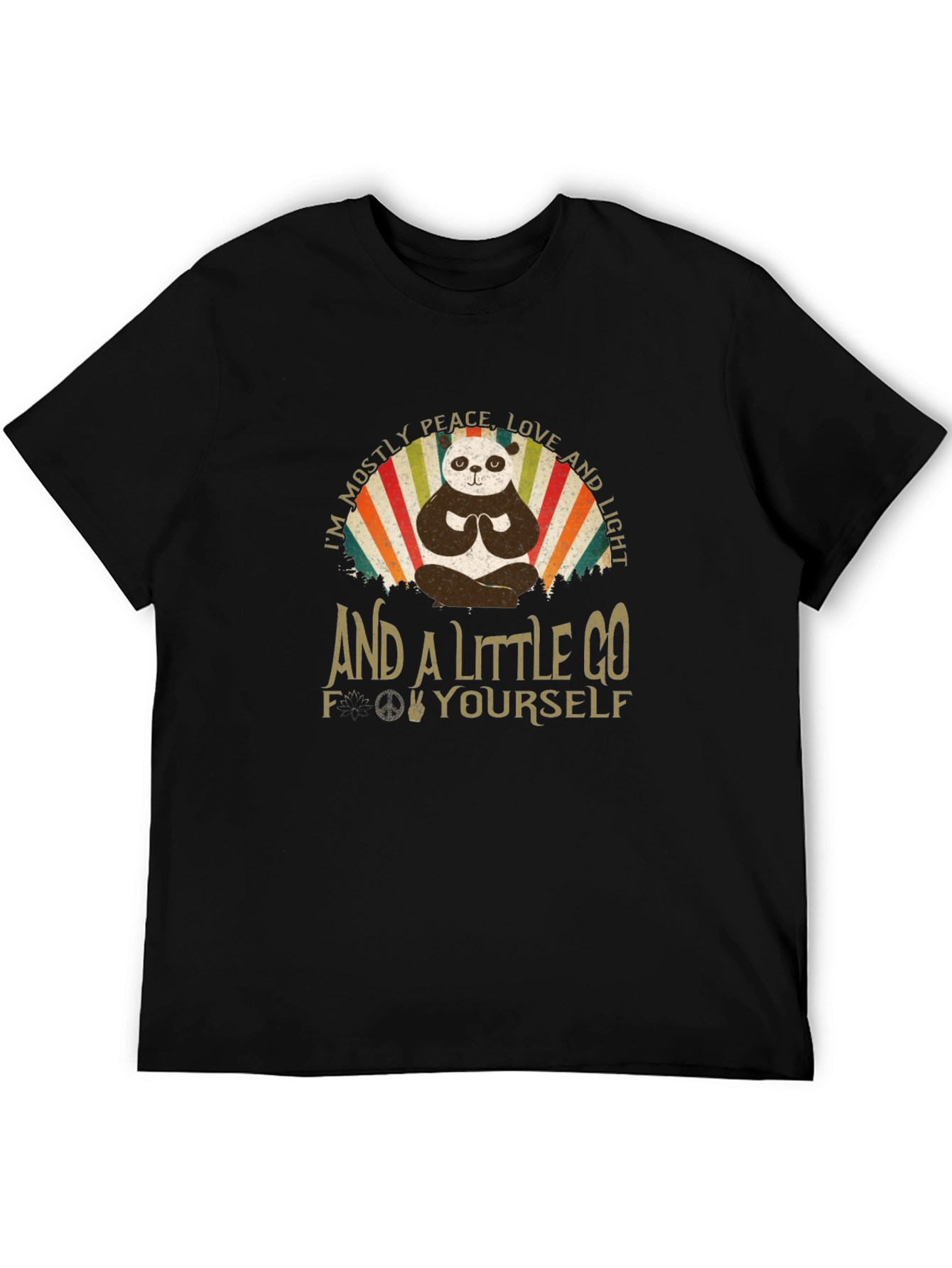 Peace Love and Light Panda Black T-Shirt