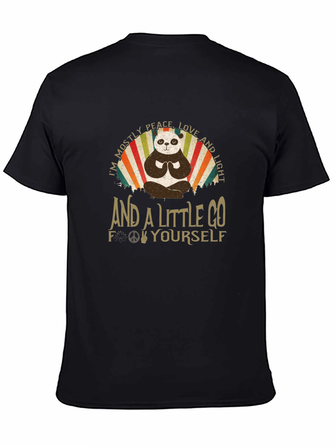Peace Love and Light Panda Black T-Shirt