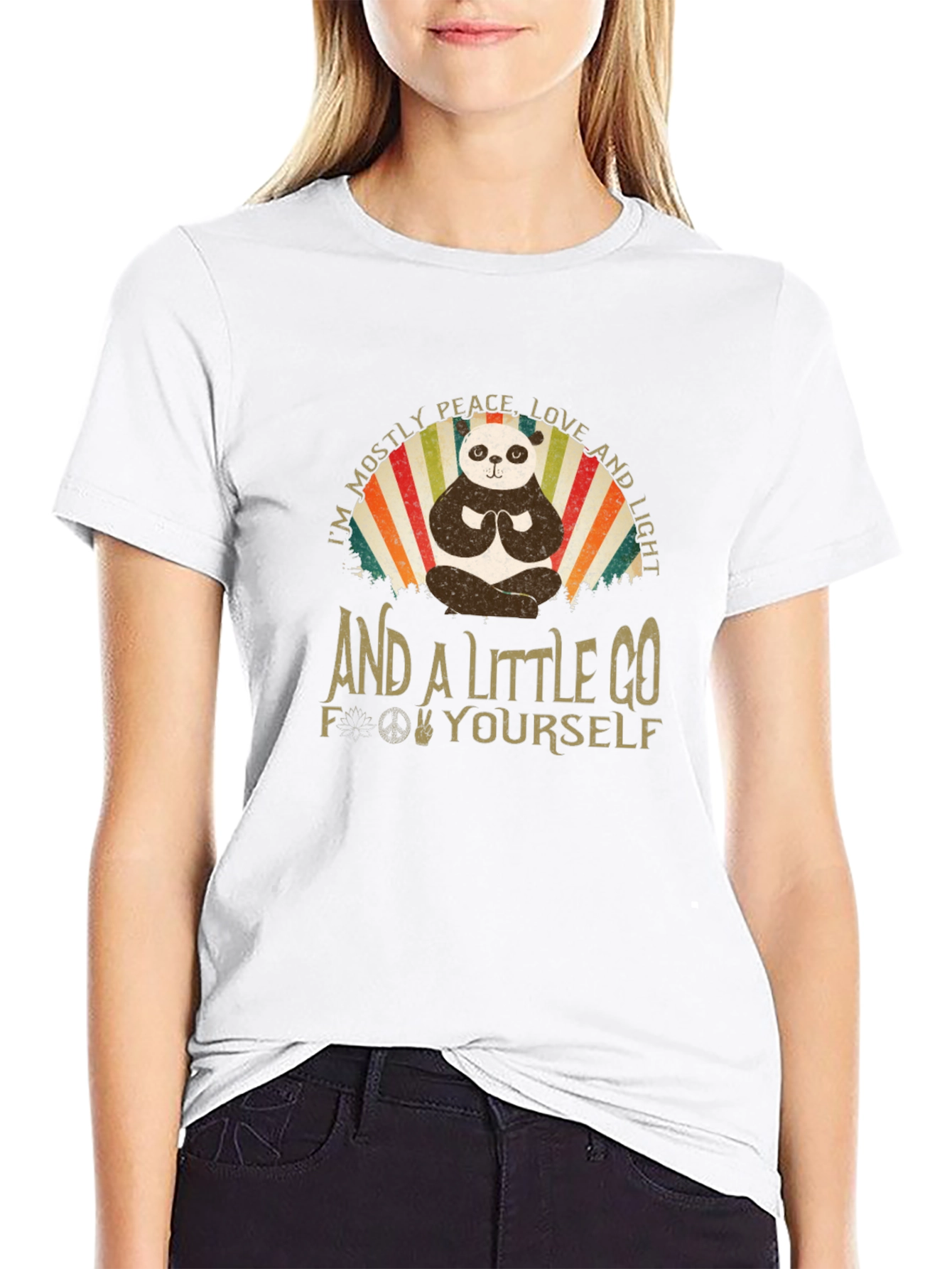 Peace Love and Light Panda Black T-Shirt