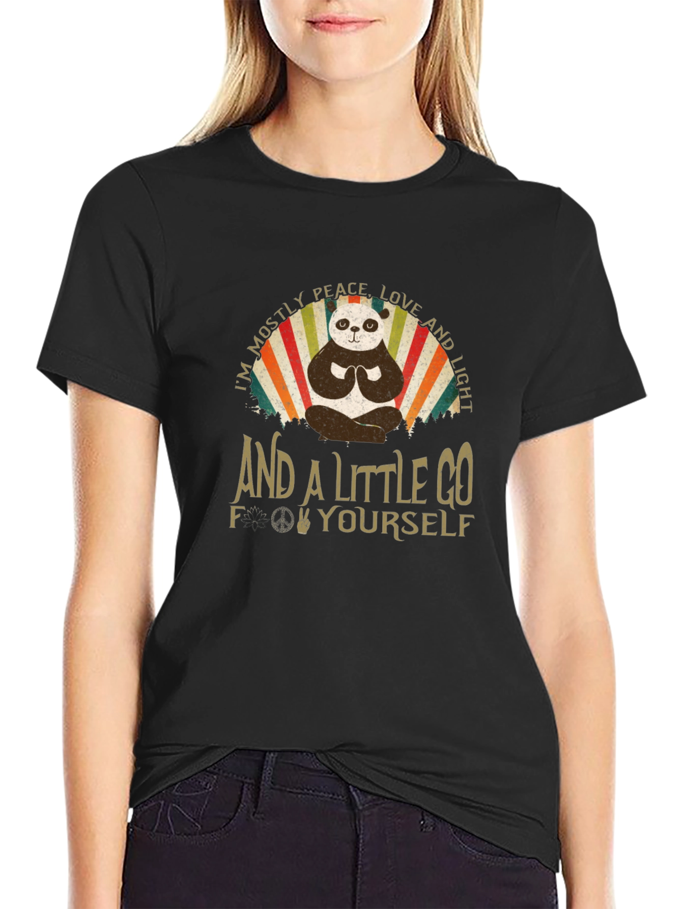 Peace Love and Light Panda Black T-Shirt