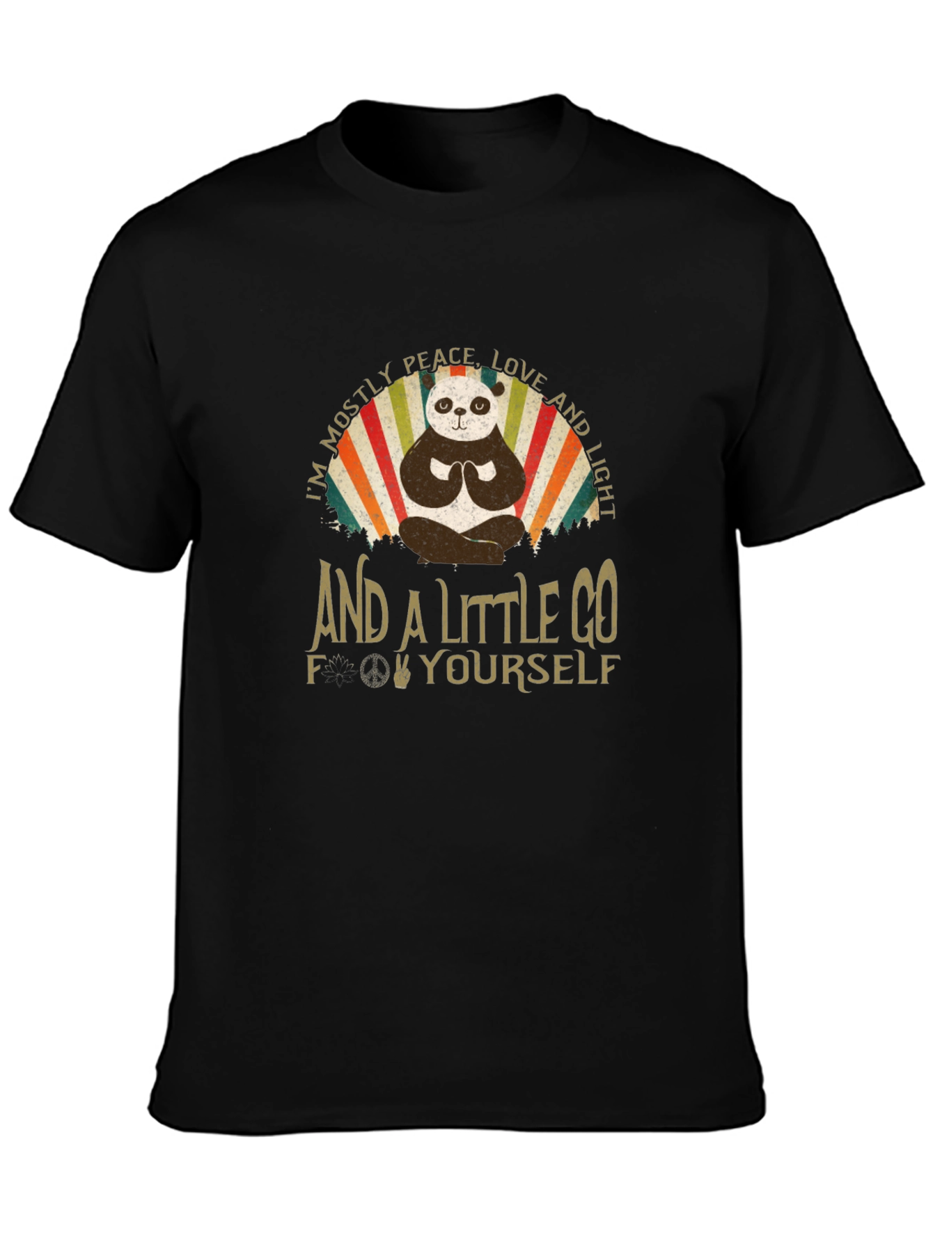 Peace Love and Light Panda Black T-Shirt