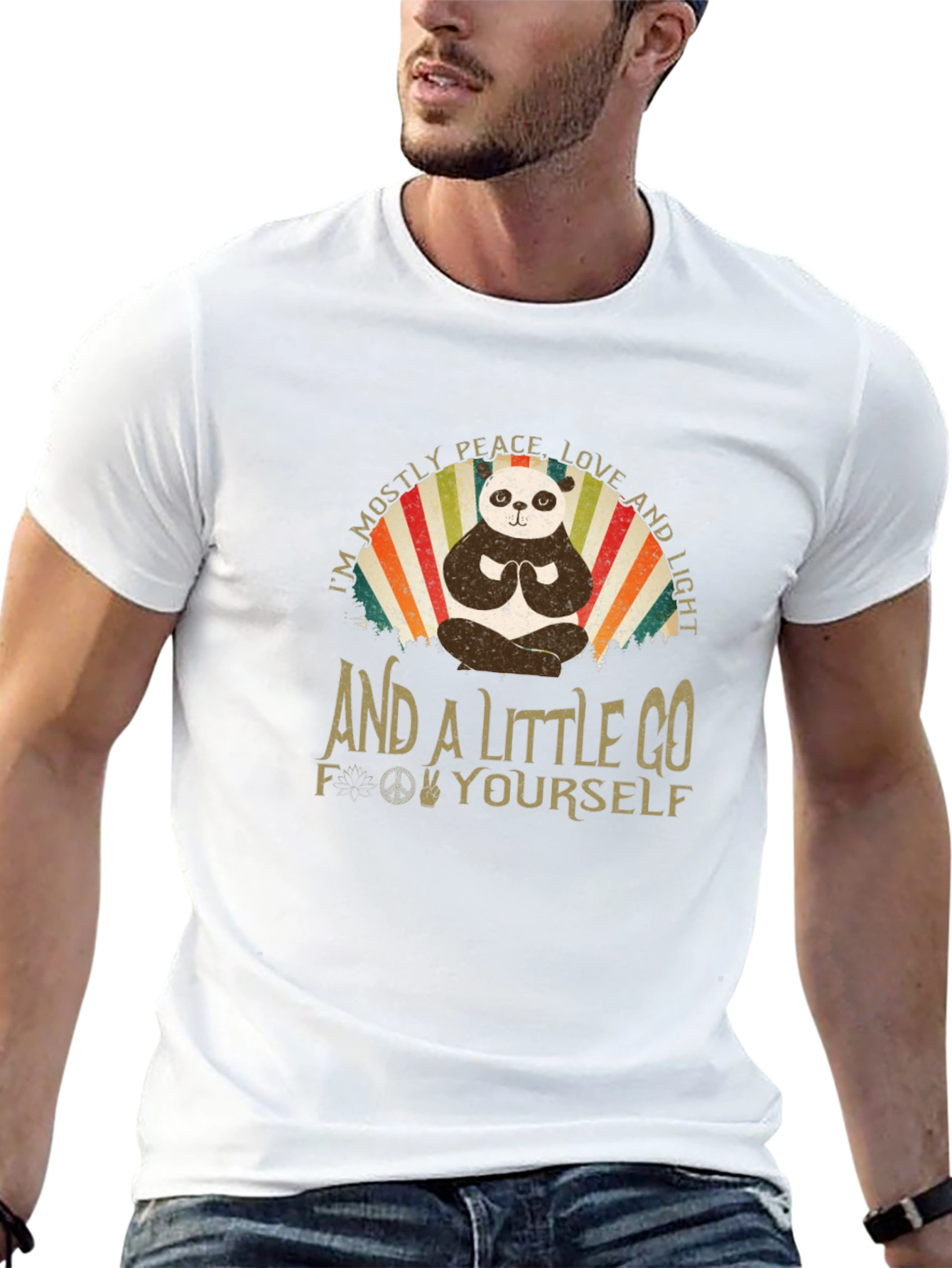 Peace Love and Light Panda Black T-Shirt