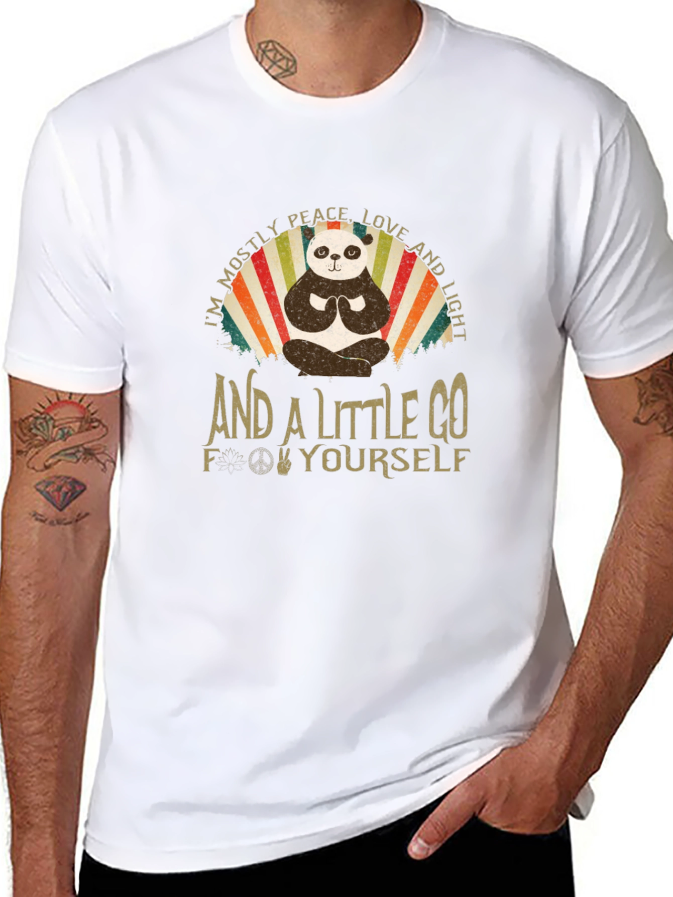 Peace Love and Light Panda Black T-Shirt