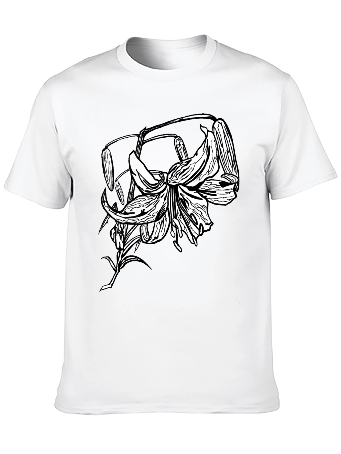 Black T-Shirt with Floral Lily Graphic