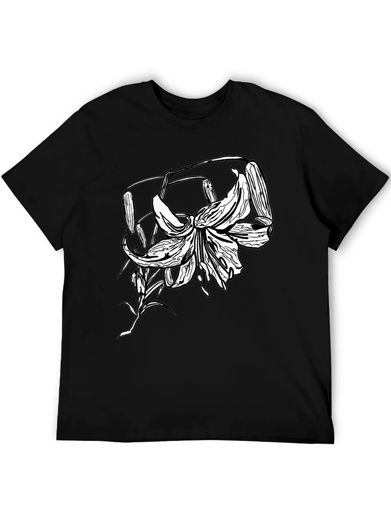 Black T-Shirt with Floral Lily Graphic