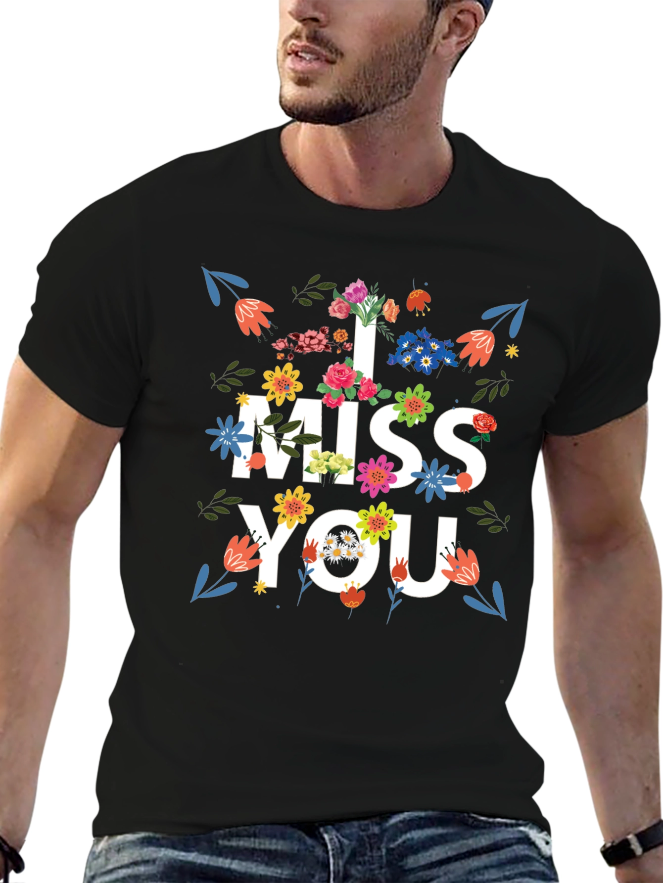 Floral I Miss You Graphic Print T-Shirt