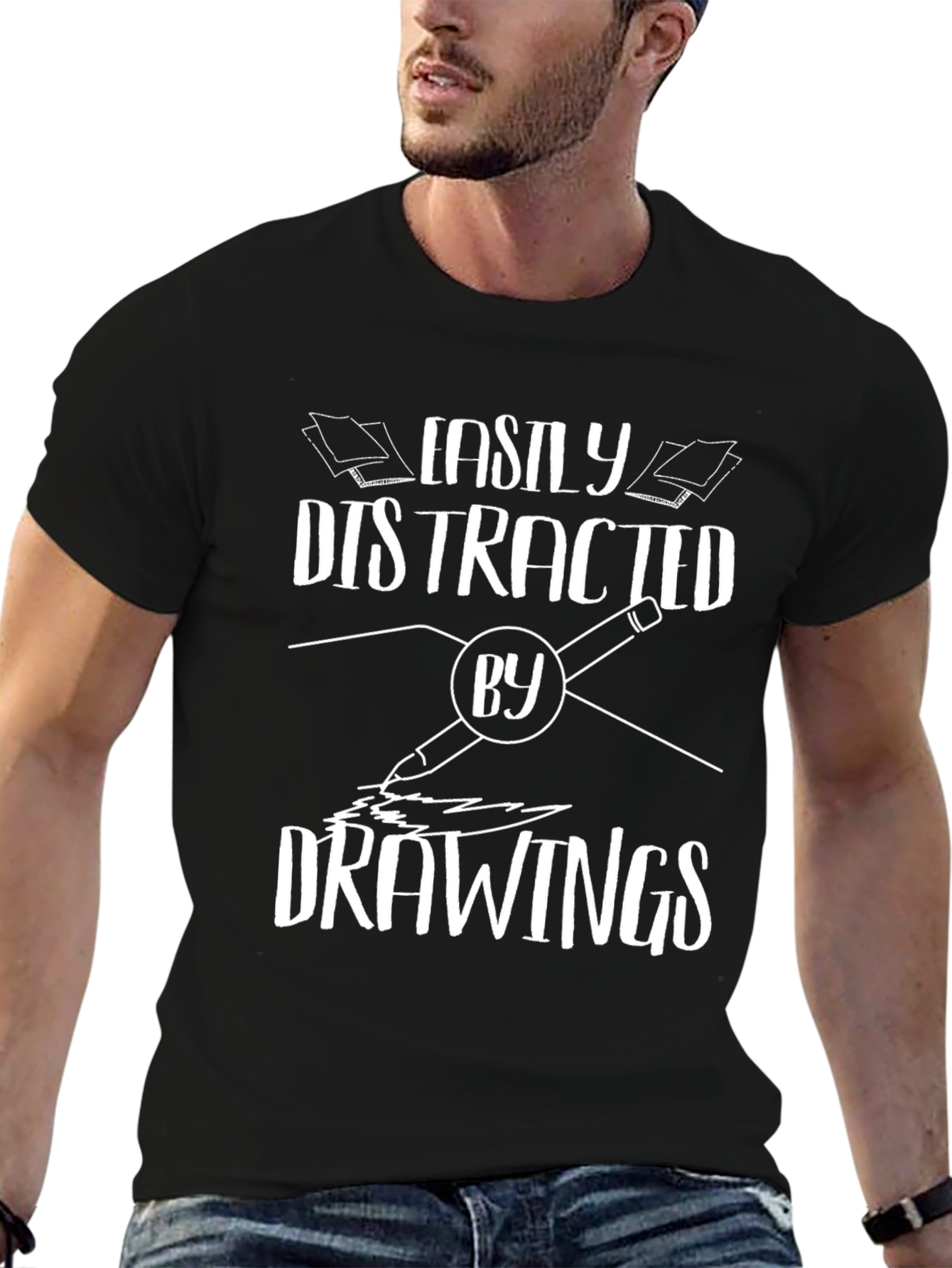 Easily Distracted By Drawings T-Shirt - Black