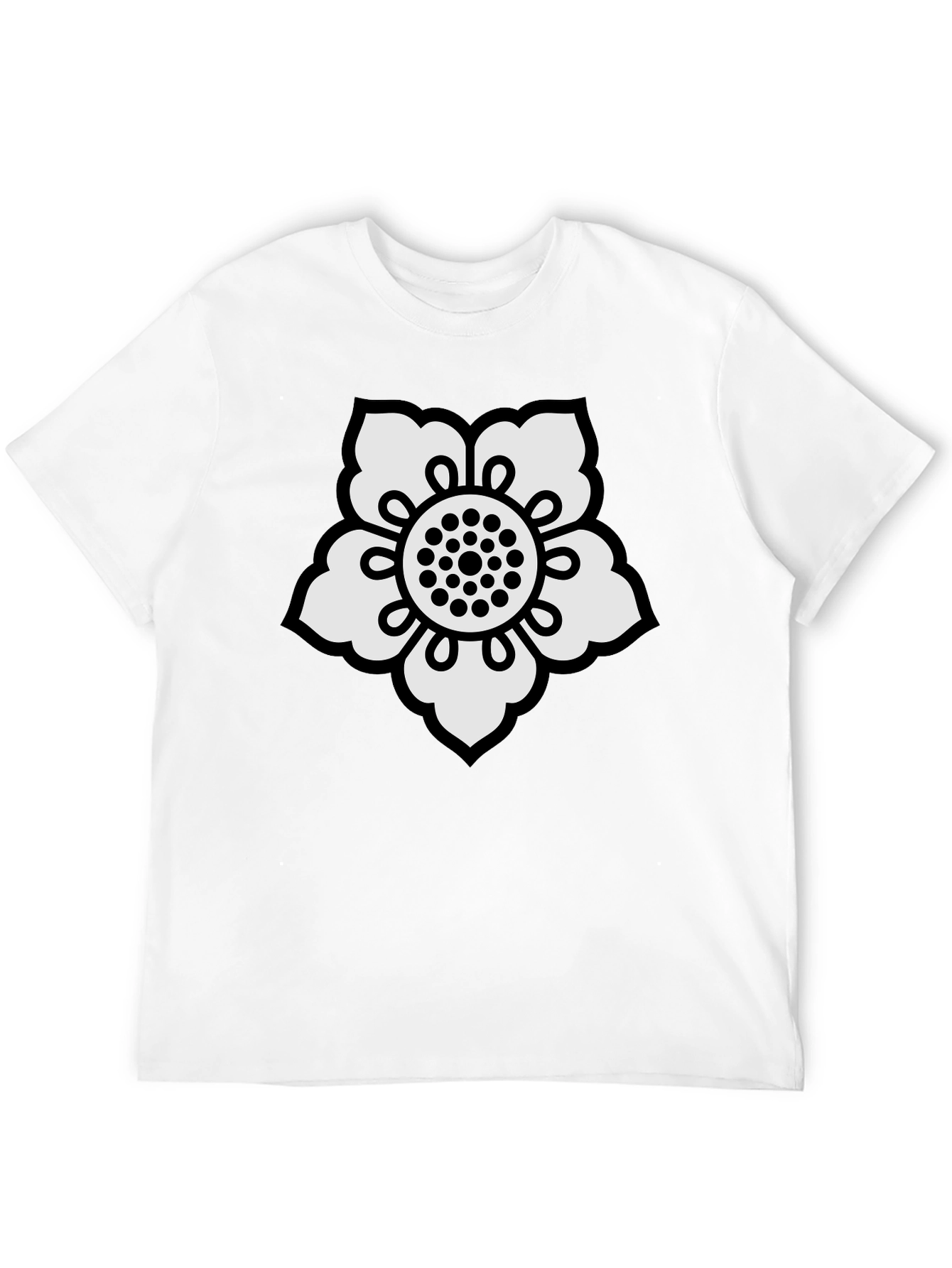 Black T-Shirt with White Flower Design