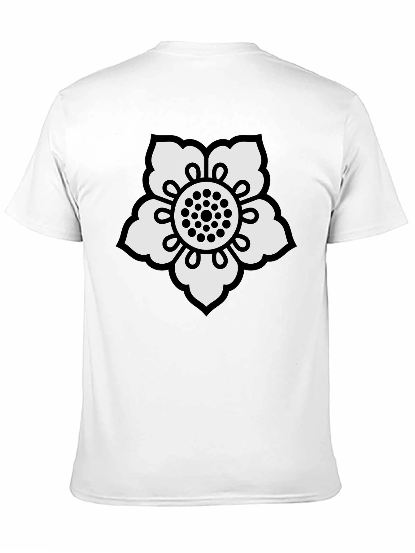 Black T-Shirt with White Flower Design