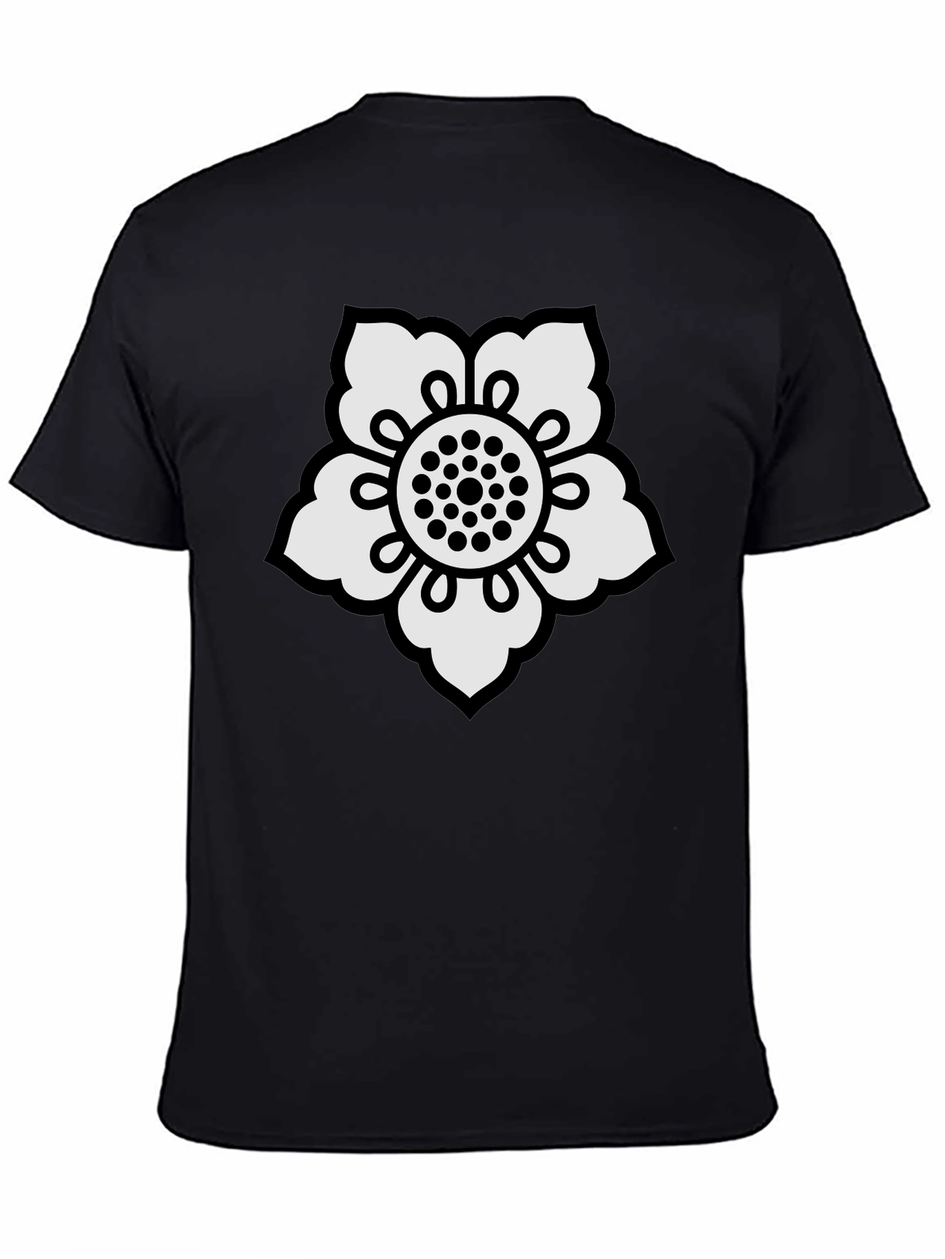 Black T-Shirt with White Flower Design