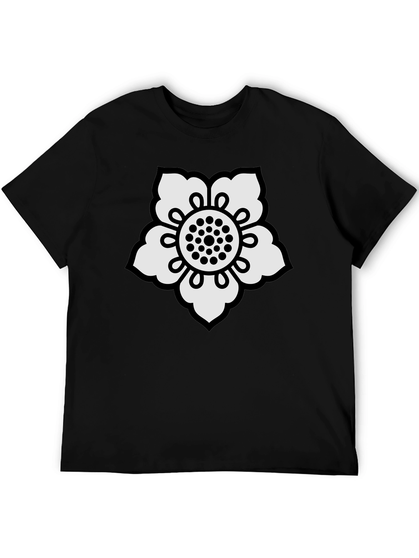 Black T-Shirt with White Flower Design