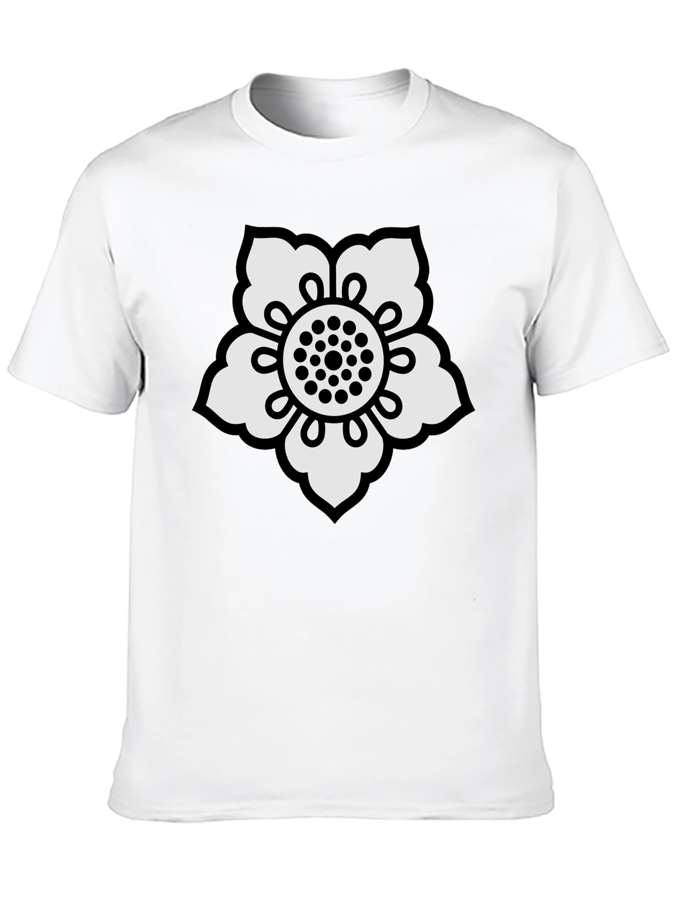 Black T-Shirt with White Flower Design