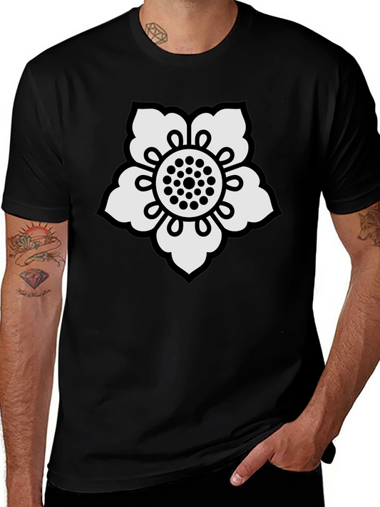 Black T-Shirt with White Flower Design