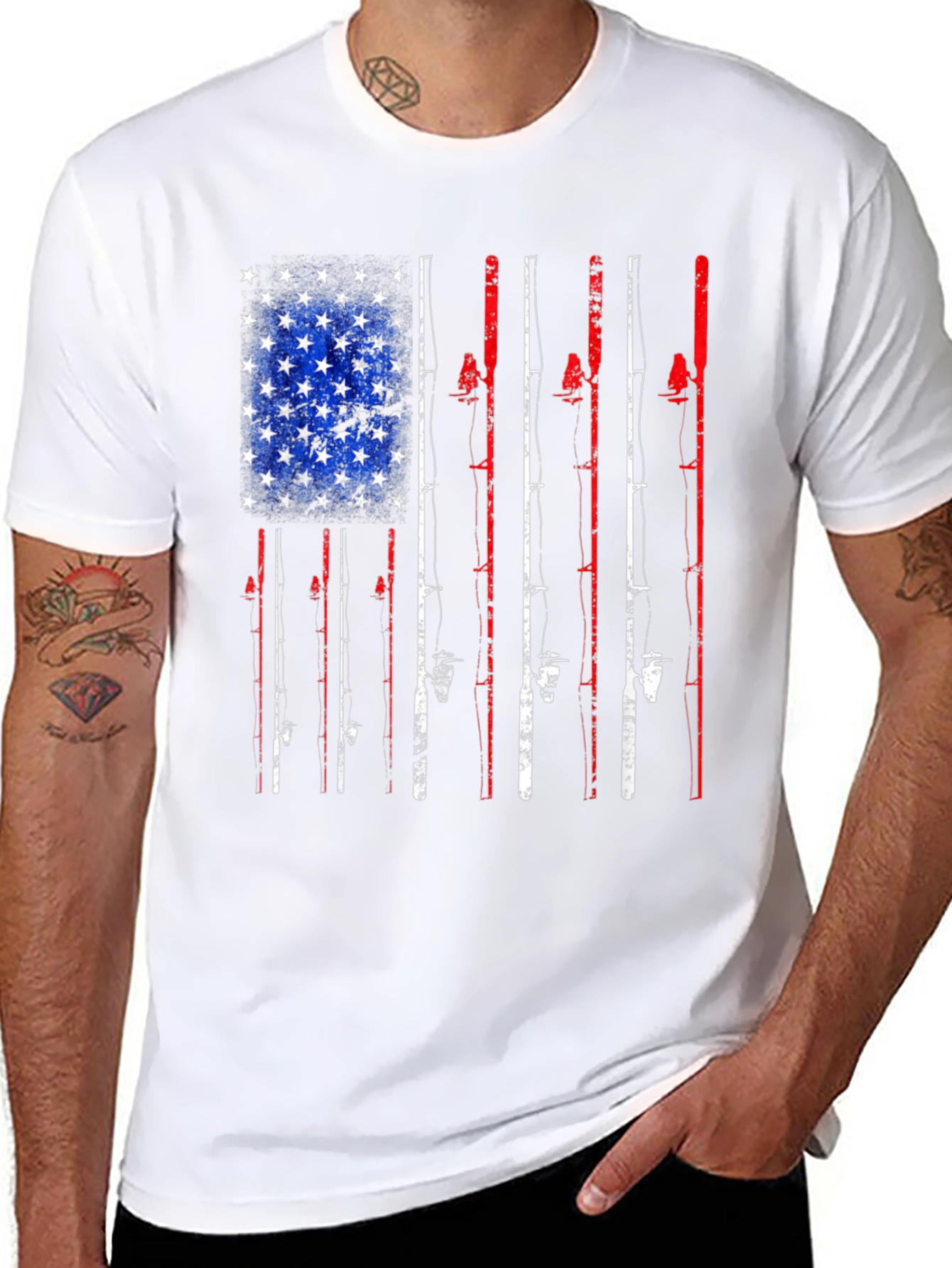 American Flag Fishing Rods Graphic T-Shirt