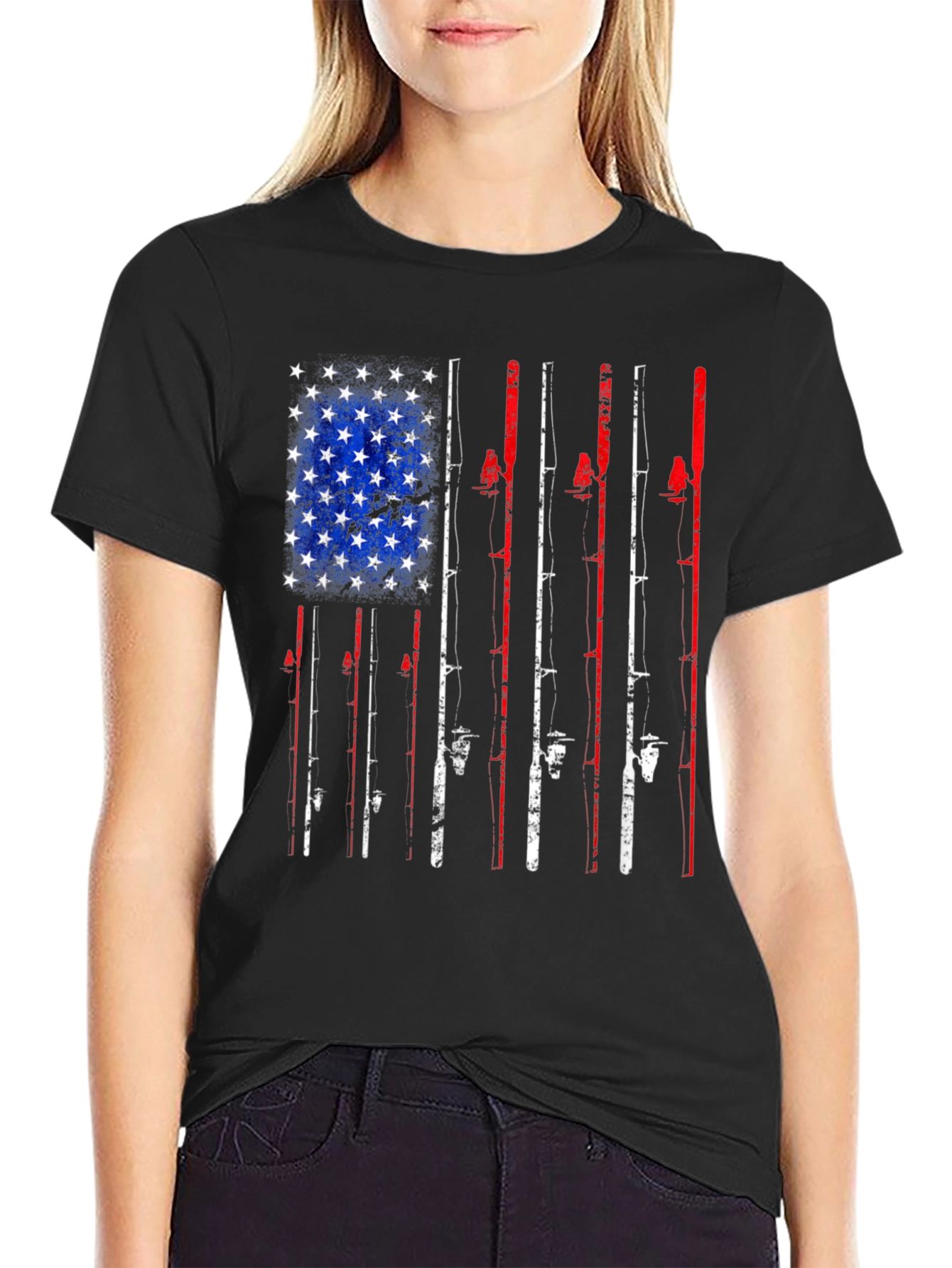 American Flag Fishing Rods Graphic T-Shirt