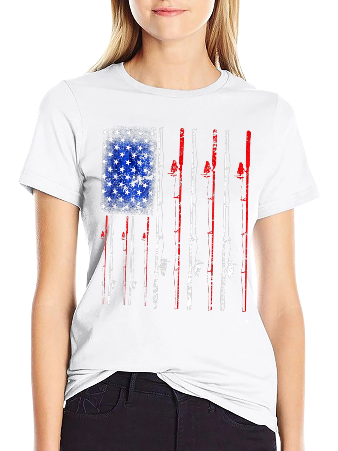American Flag Fishing Rods Graphic T-Shirt