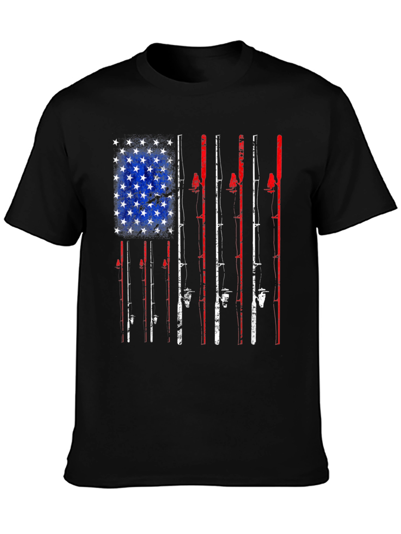 American Flag Fishing Rods Graphic T-Shirt
