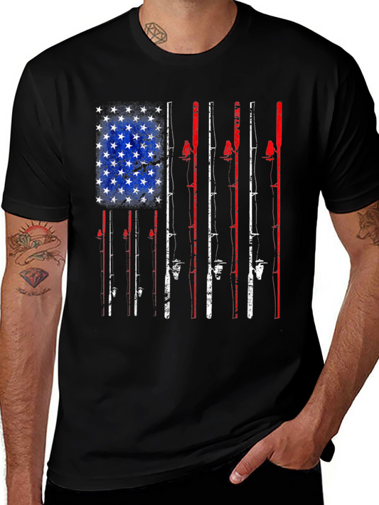 American Flag Fishing Rods Graphic T-Shirt