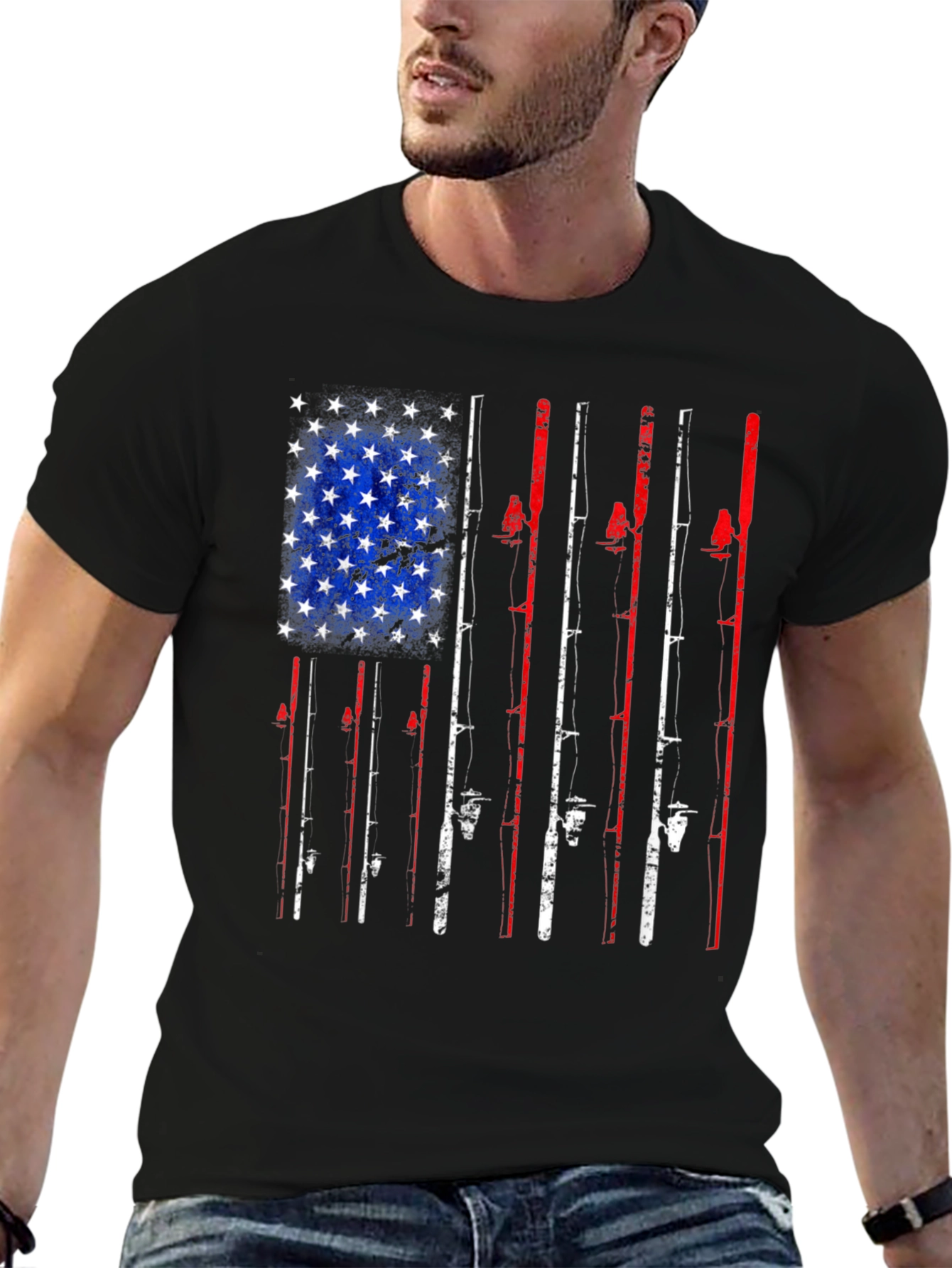 American Flag Fishing Rods Graphic T-Shirt