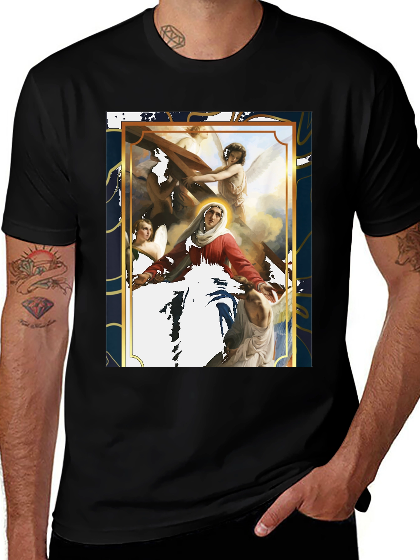 Religious Art Graphic Tee - Black Cotton Blend