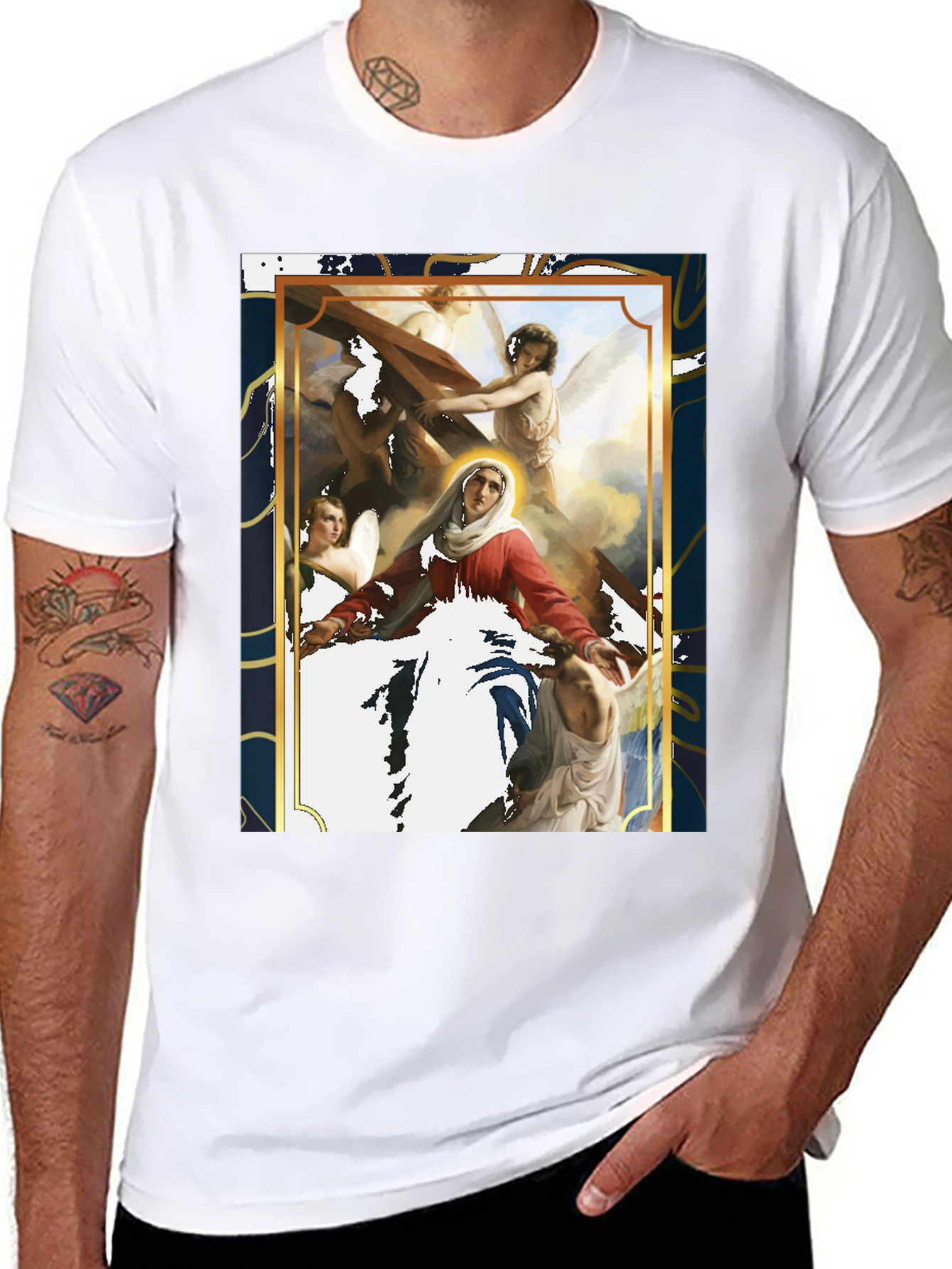 Religious Art Graphic Tee - Black Cotton Blend
