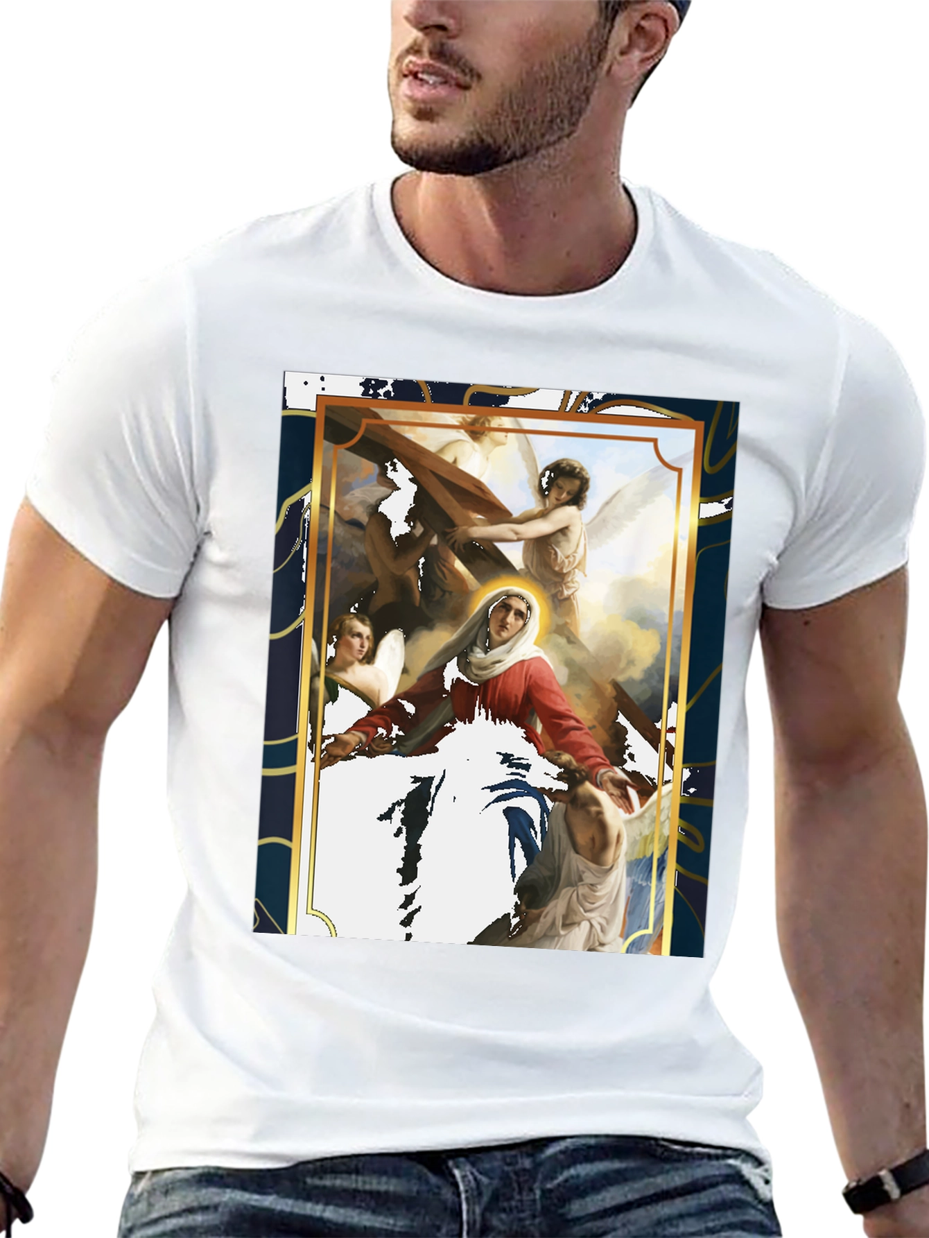 Religious Art Graphic Tee - Black Cotton Blend