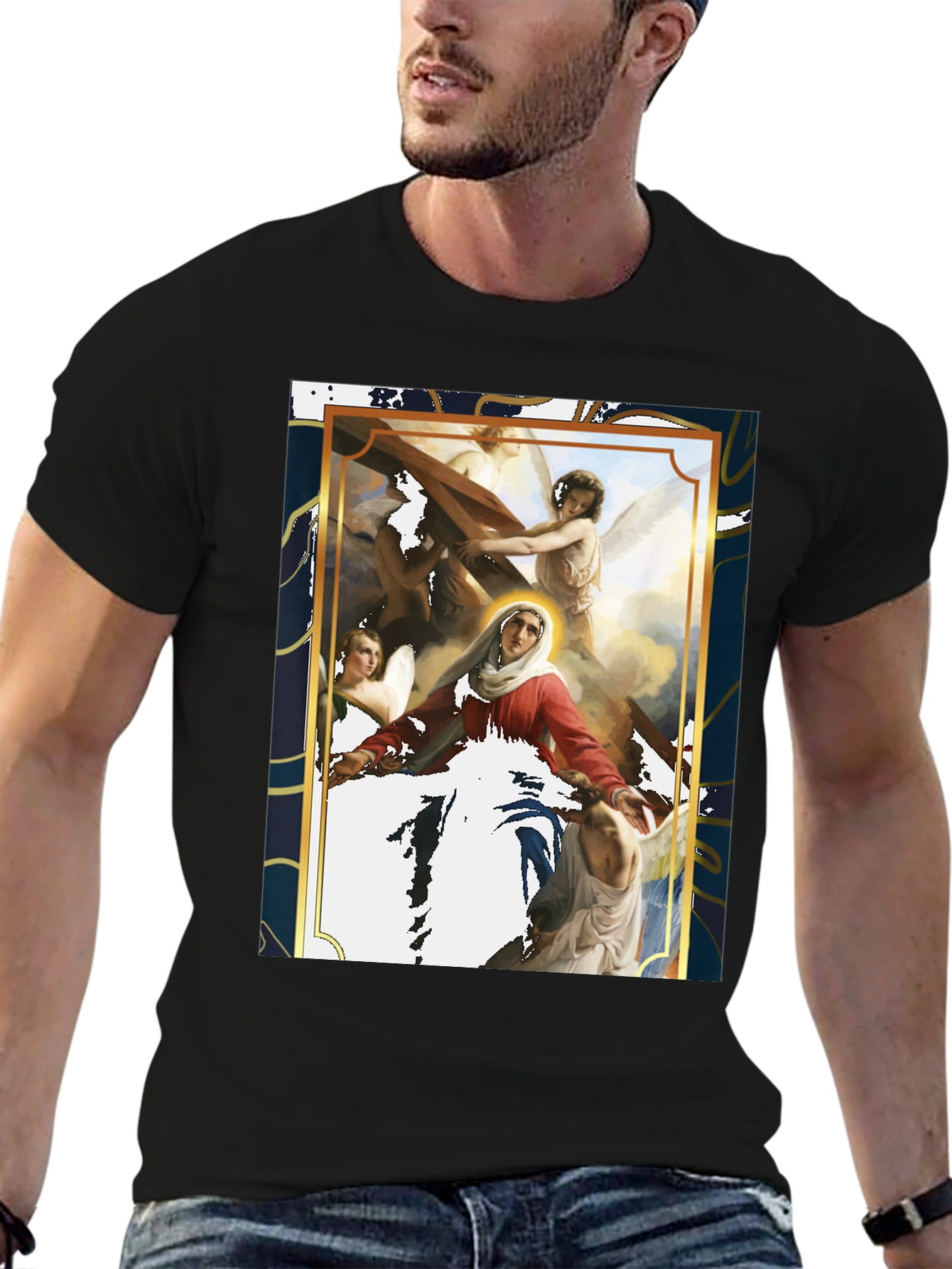 Religious Art Graphic Tee - Black Cotton Blend