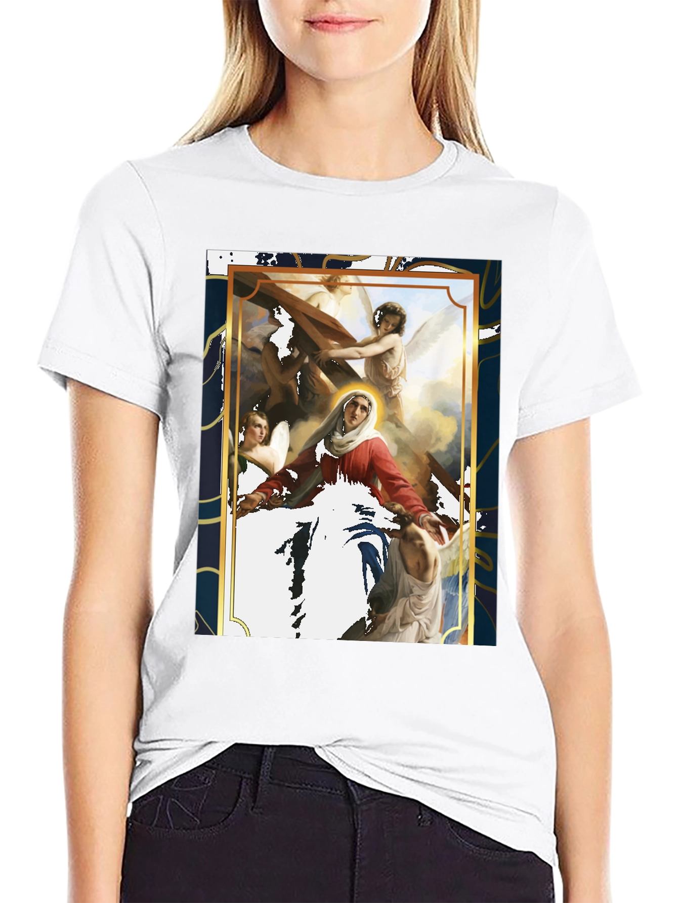 Religious Art Graphic Tee - Black Cotton Blend