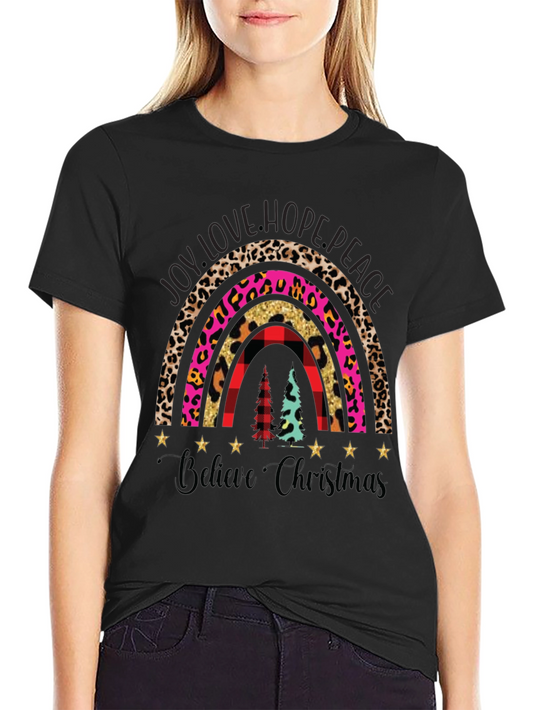 Believe Christmas Rainbow Graphic T-Shirt