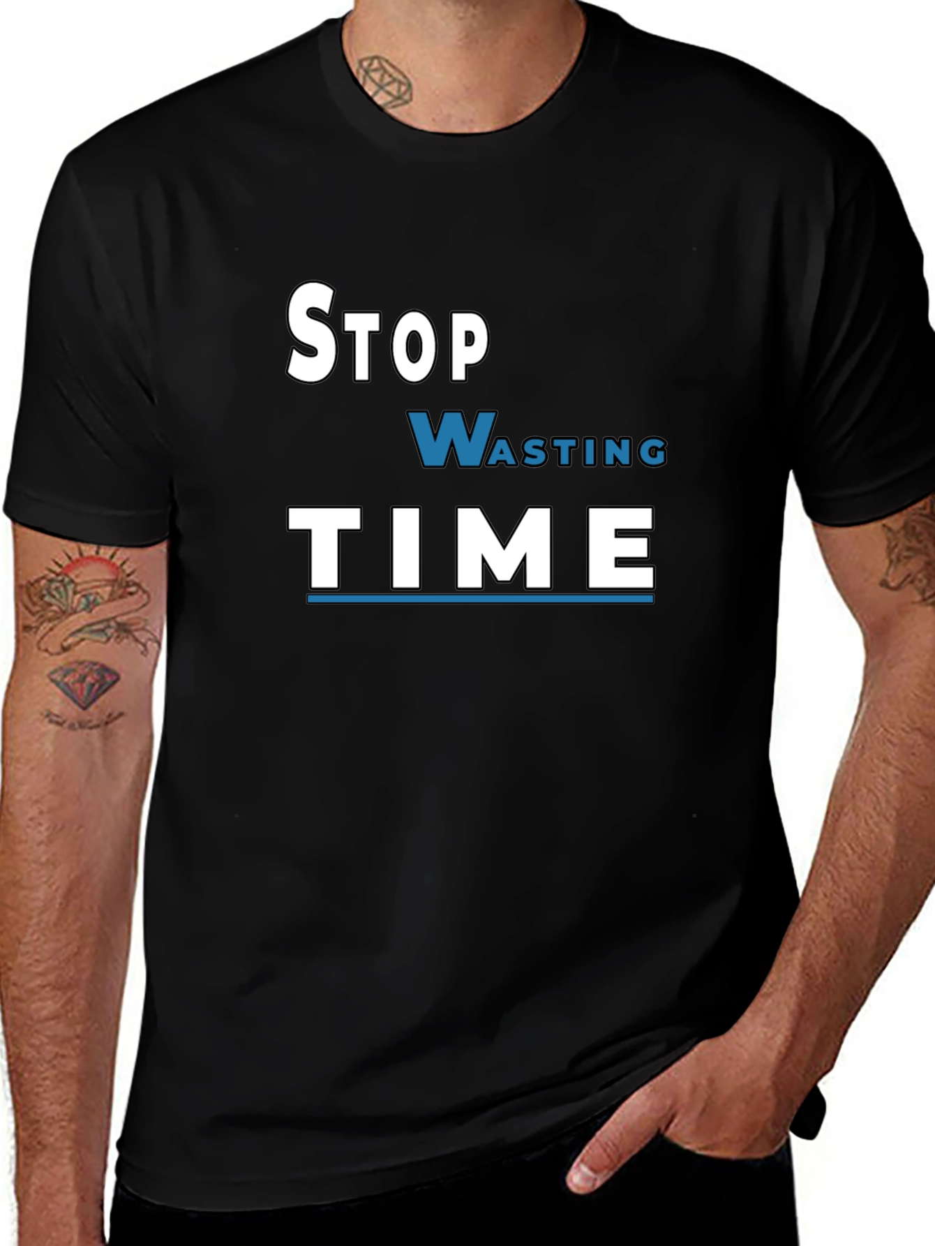 Stop Wasting Time Graphic Tee - Black Cotton T-Shirt