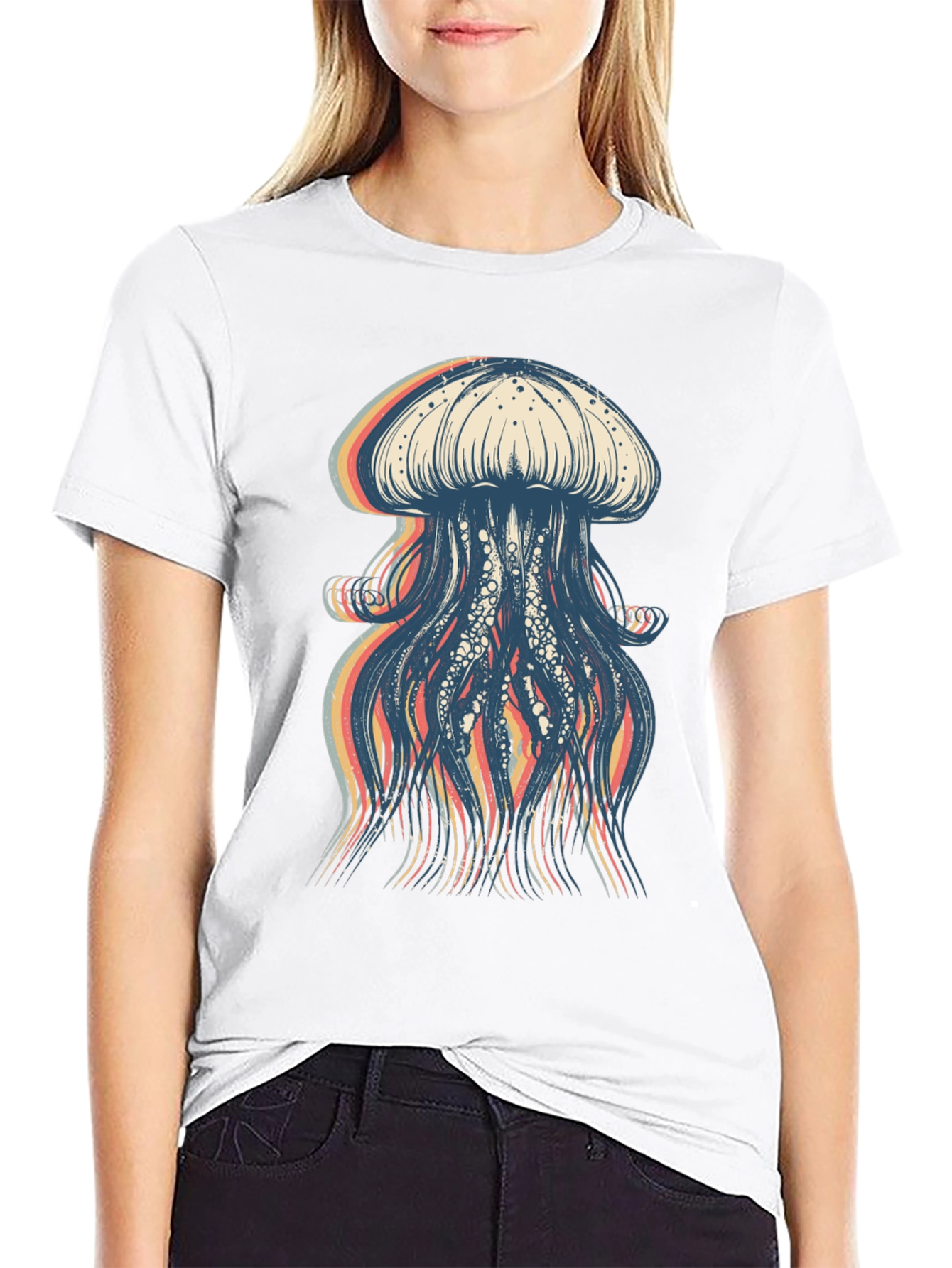 Jellyfish Graphic T-Shirt - Trendy Crew Neck Tee