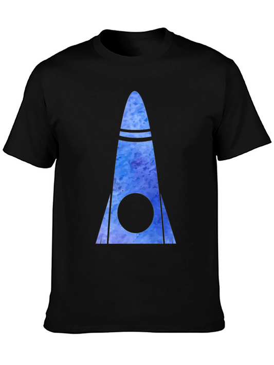 Watercolor Rocketship Graphic Tee - Black Cotton Blend