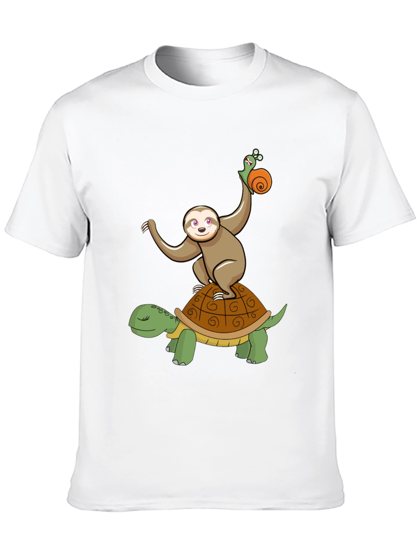Sloth Snail Turtle Cartoon Black T-Shirt