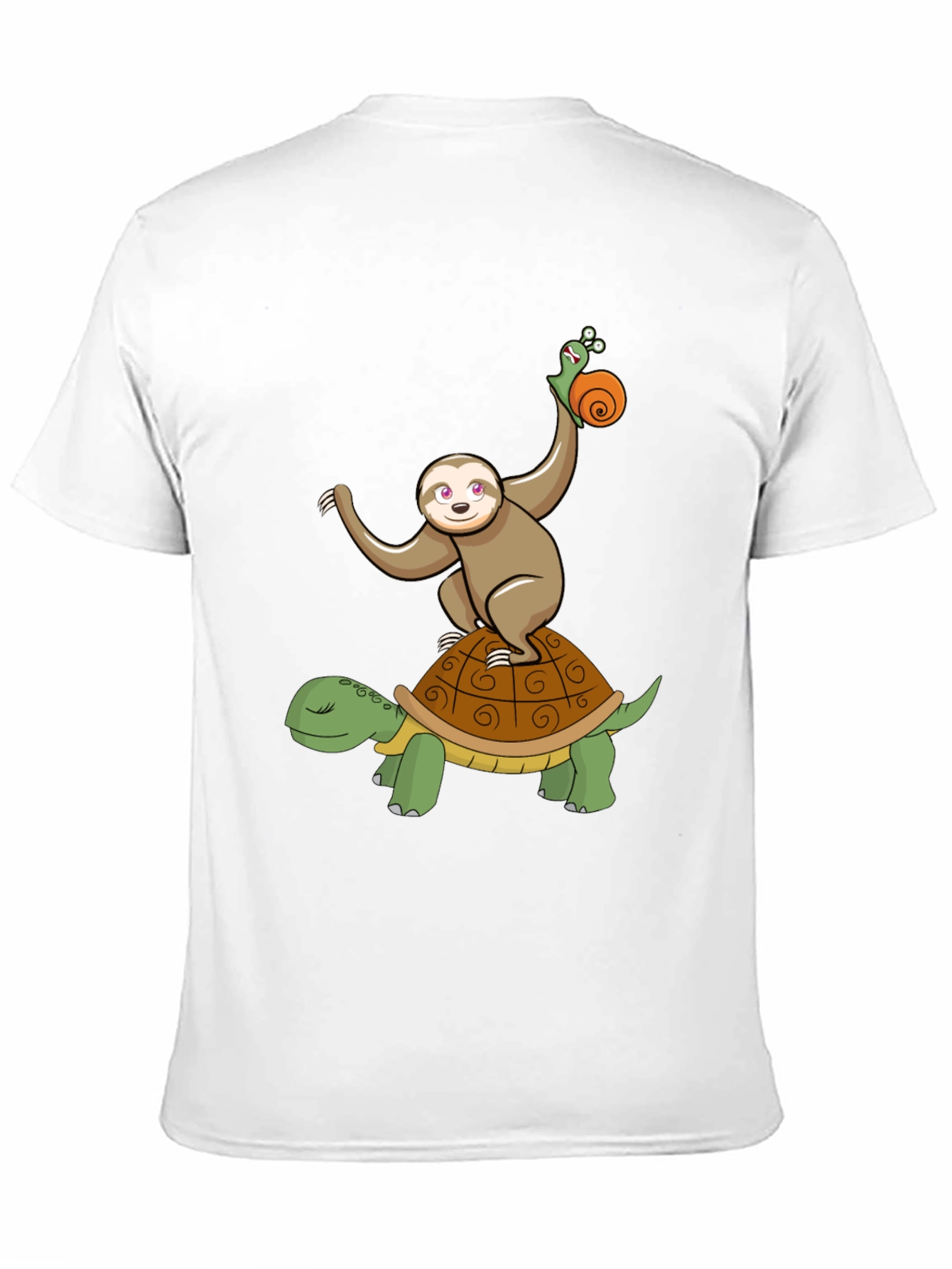 Sloth Snail Turtle Cartoon Black T-Shirt