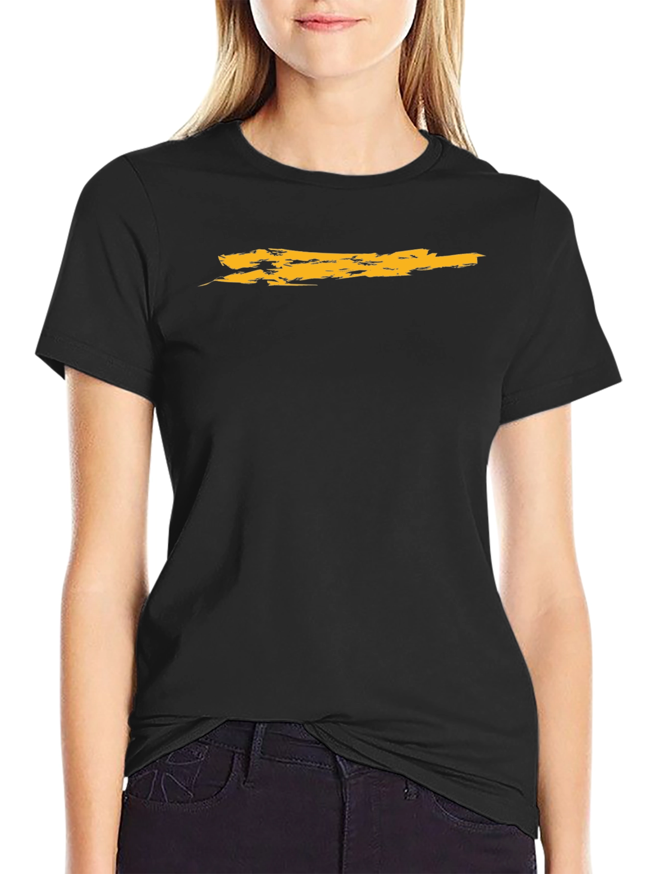 Mens Black T-Shirt with Distressed Gold Stripe