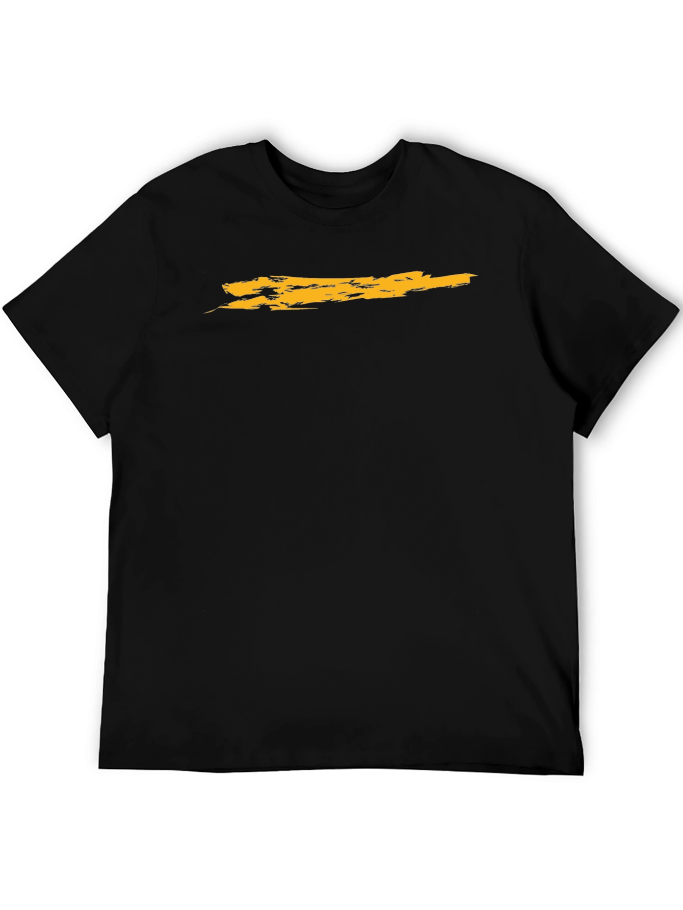 Mens Black T-Shirt with Distressed Gold Stripe