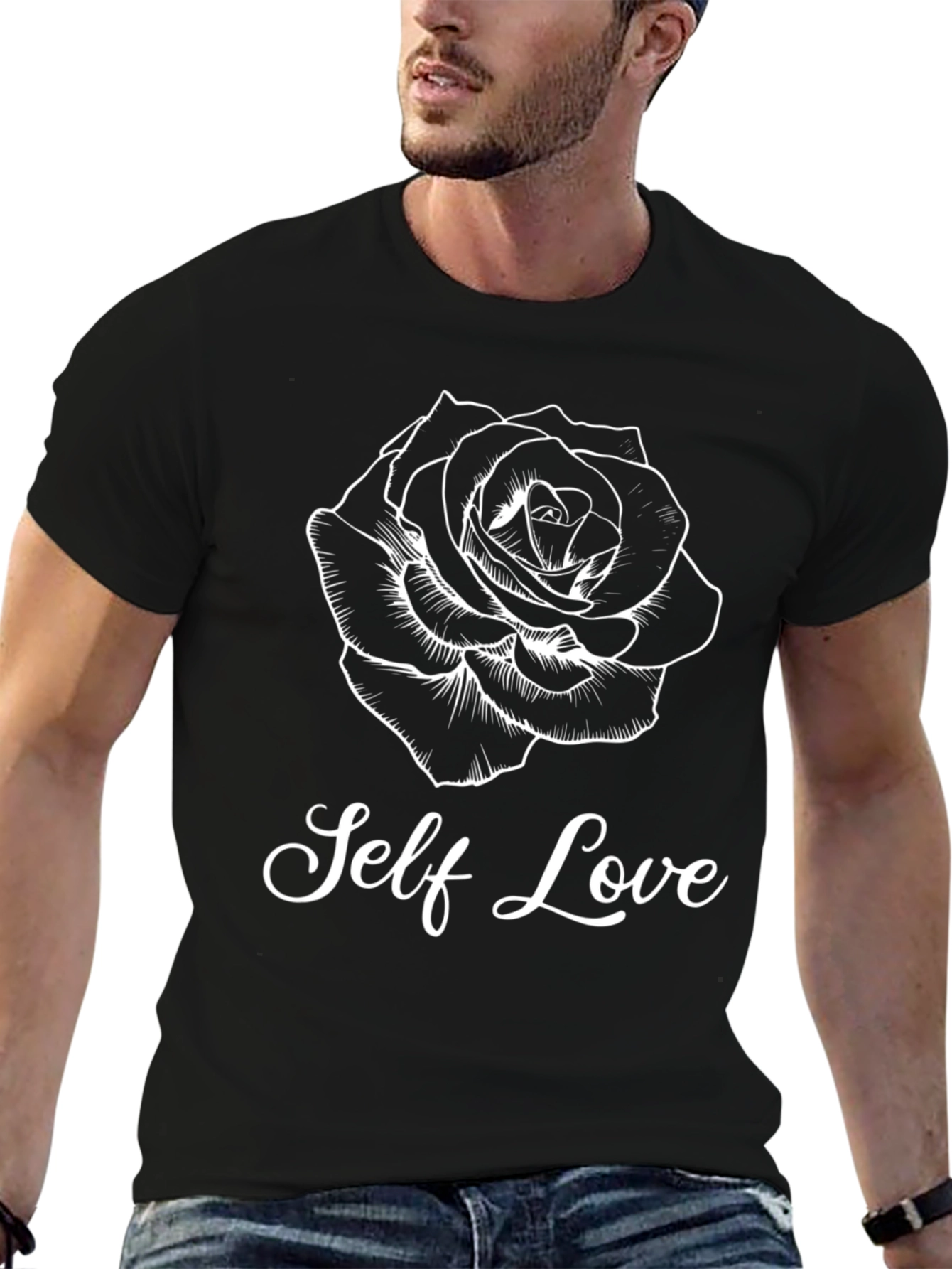 Self Love Rose Graphic Tee - Trendy Black T-Shirt