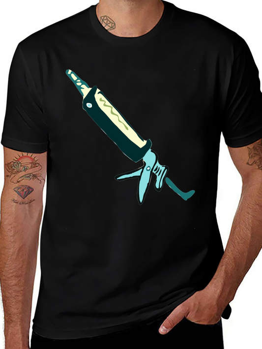 Black T-Shirt with Unique Caulking Gun Graphic