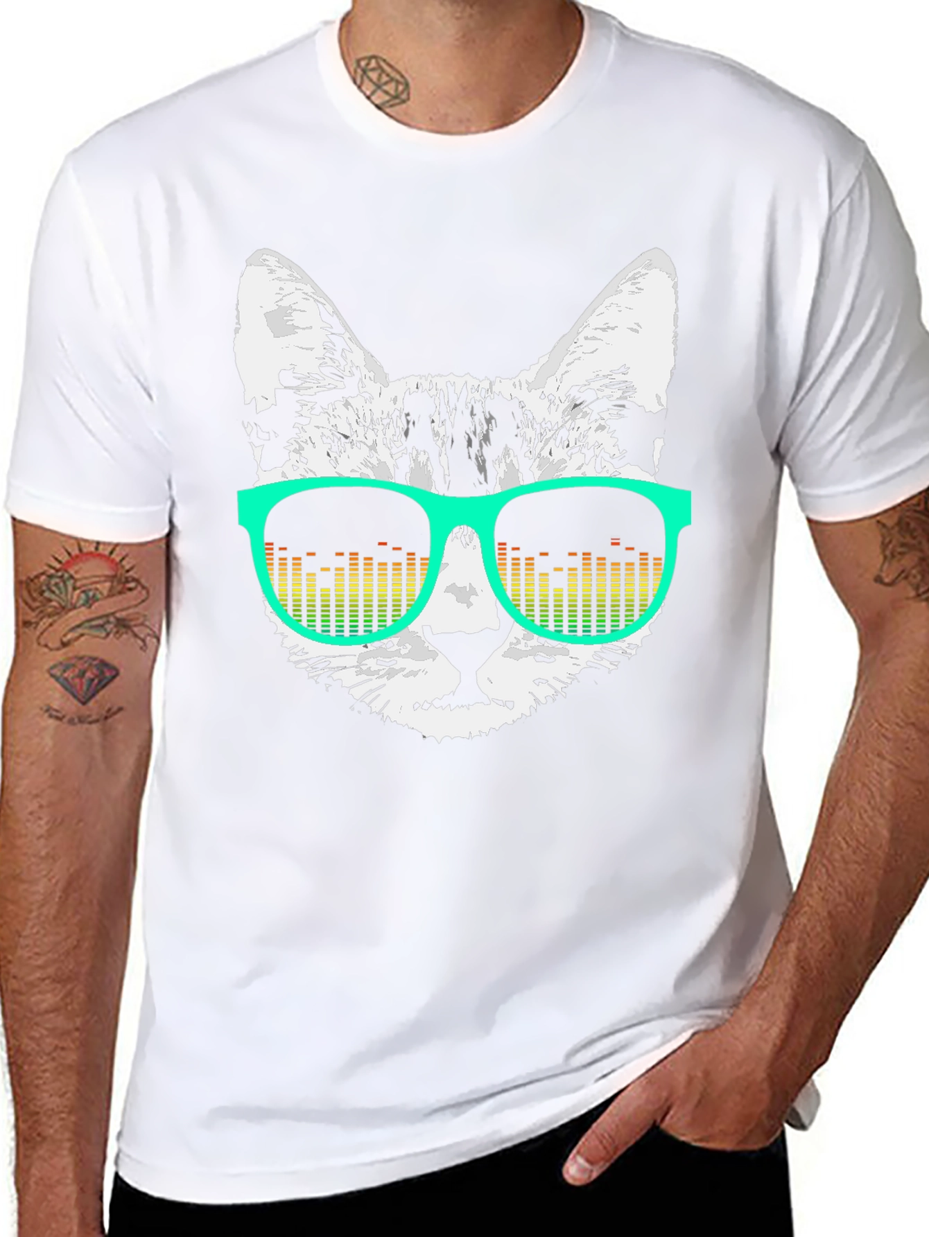 Cool Cat Graphic Tee - Retro DJ Sunglasses