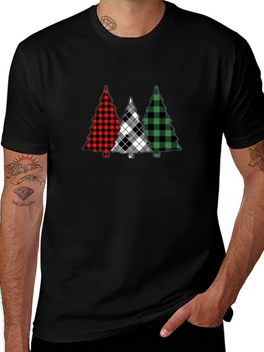 Plaid Christmas Tree Graphic Tee - Holiday Style