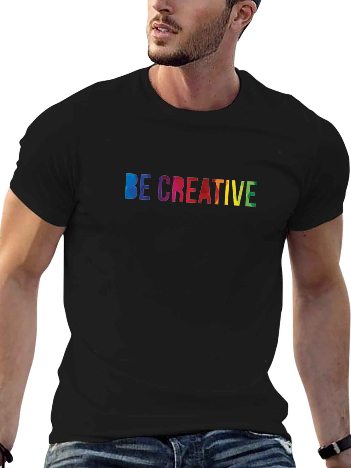 Be Creative Rainbow Graphic Black T-Shirt