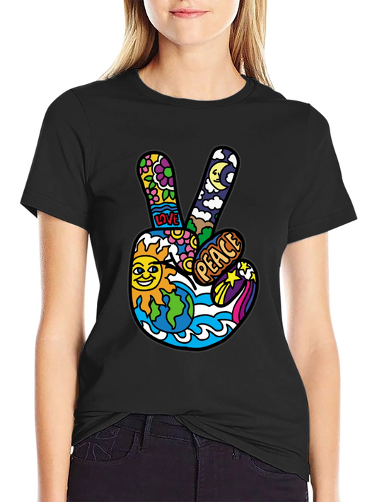 Hippie Peace Sign Graphic Tee - Retro Vibe