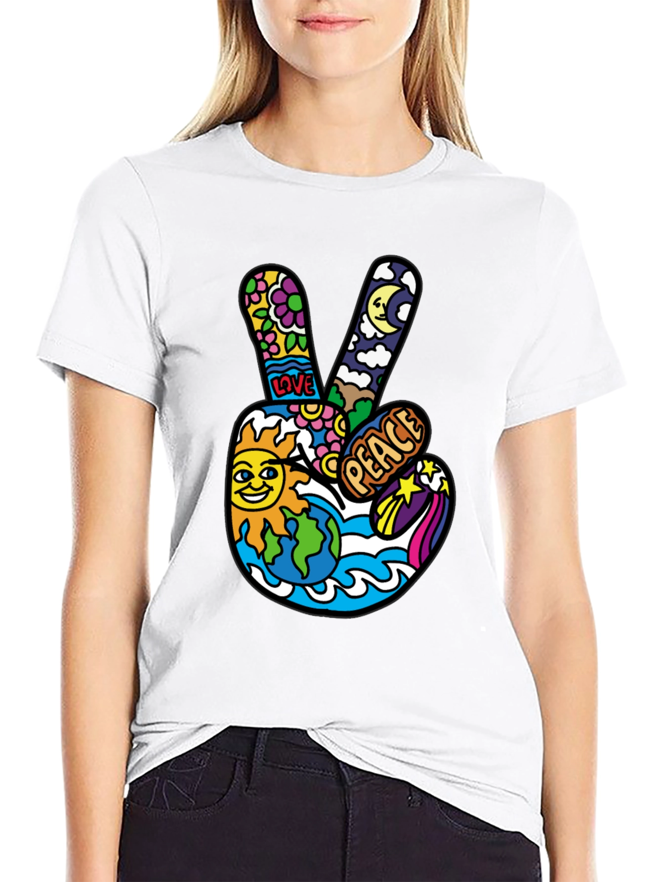 Hippie Peace Sign Graphic Tee - Retro Vibe