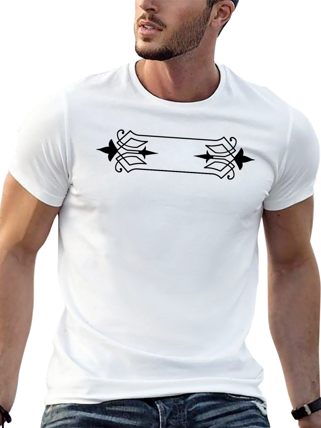 Mens Black Graphic Tee - Ornamental Accent