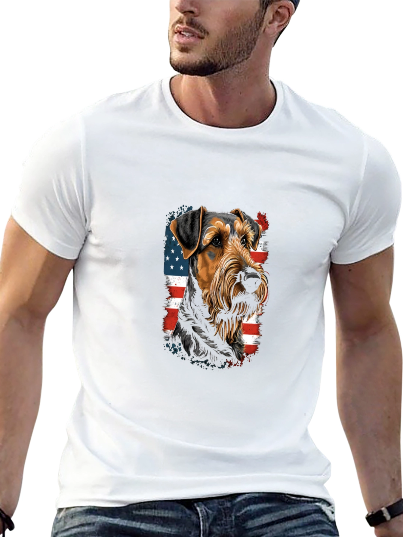 Patriotic Dog Graphic Tee - American Flag Dog Shirt