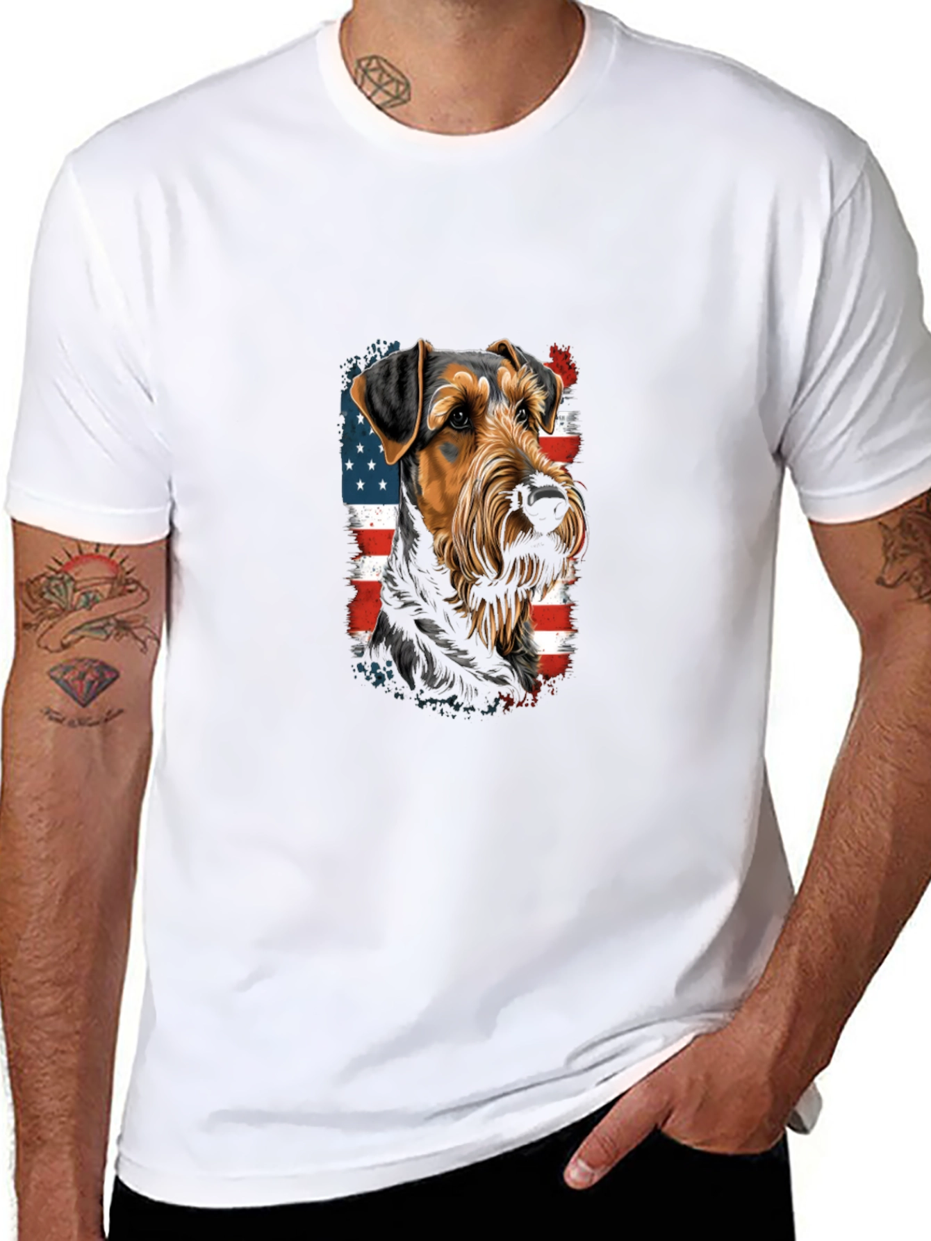 Patriotic Dog Graphic Tee - American Flag Dog Shirt