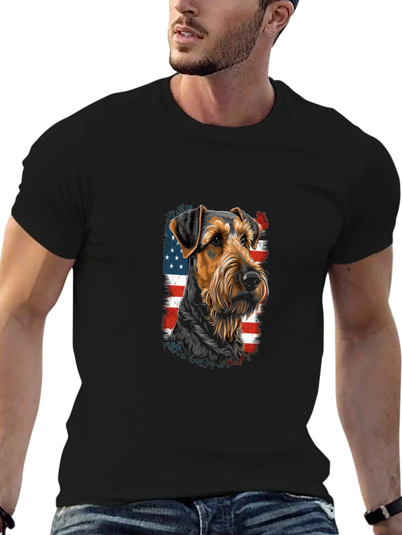 Patriotic Dog Graphic Tee - American Flag Dog Shirt