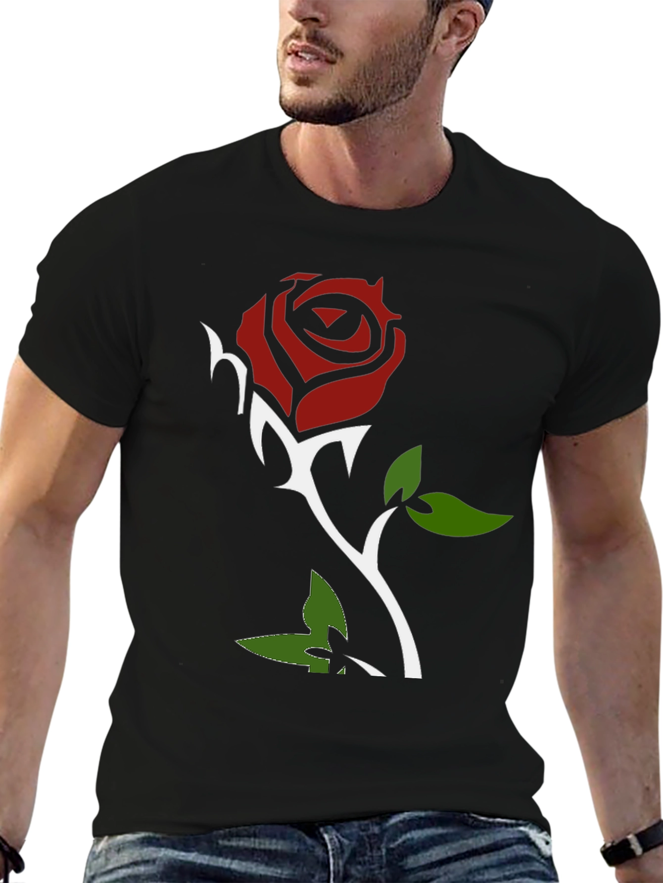 Rose Graphic Print Black T-Shirt
