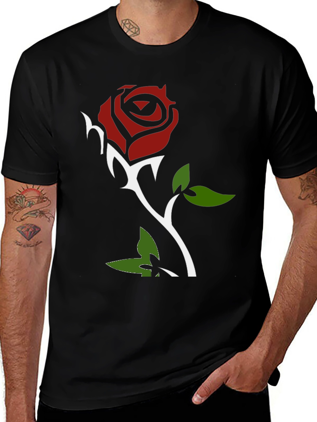 Rose Graphic Print Black T-Shirt